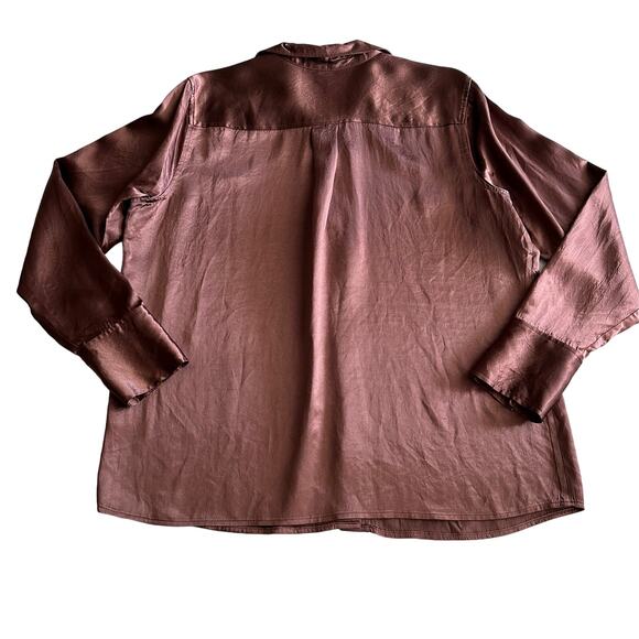 Rails Andrea Crinkle Silky Button Up Nutmeg Brown Long Sleeve Shirt L - Picture 2 of 8